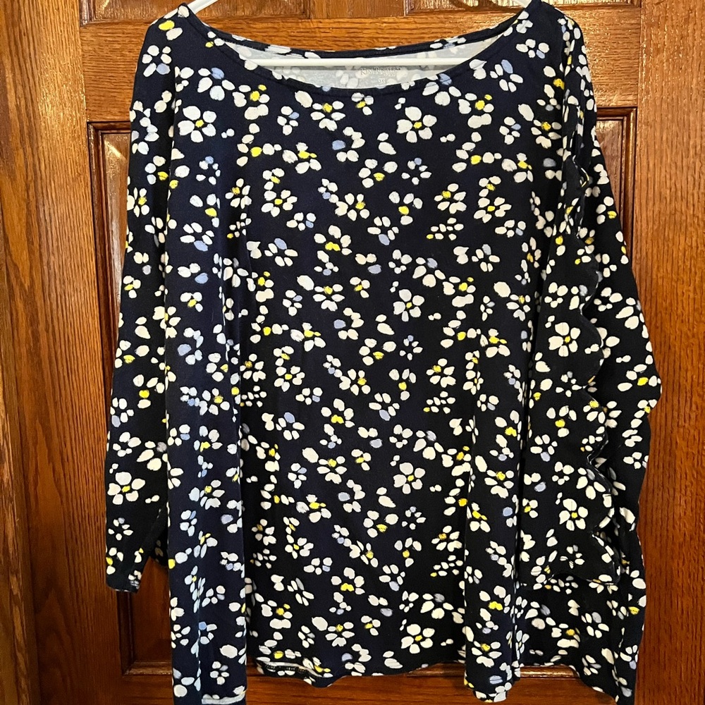 Kim Rogers Curvy 3X 3/4 Sleeve Floral Print Pullover Top Open Lattice On Sleeves